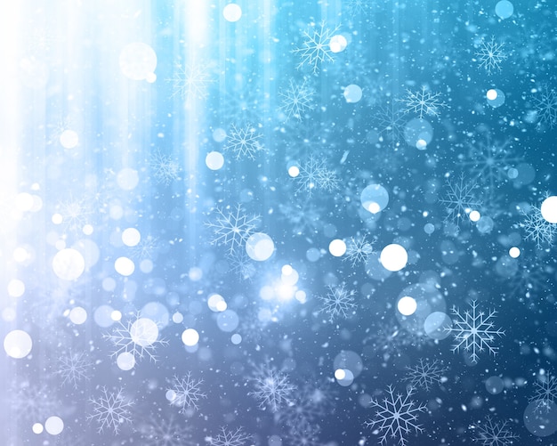 Free Photo decorative christmas background with snowflakes and bokeh lights