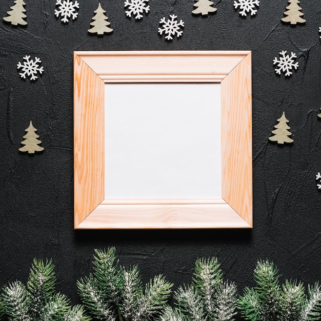 Free Photo decorative christmas background with wooden frame