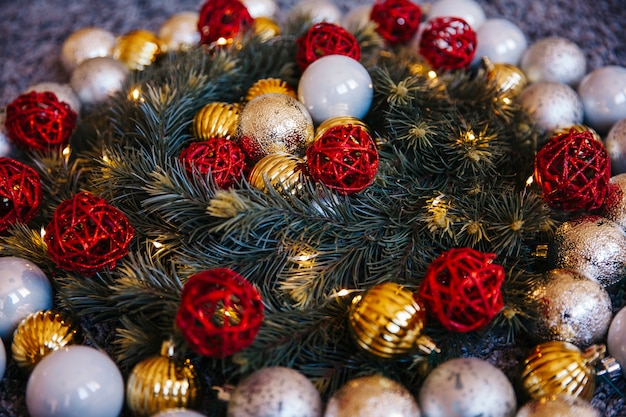 Decorative christmas balls on fir