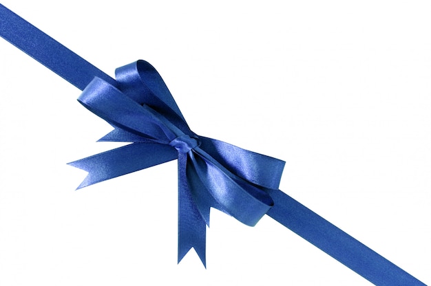 Free Photo deep royal blue gift ribbon bow corner diagonal isolated on white.