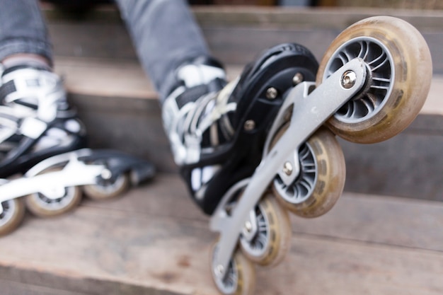 Free photo defocused close-up of roller blades