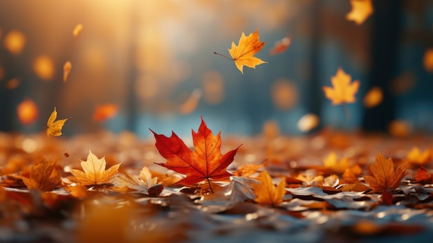 Defocused dry autumn leaves in nature