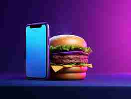 Free photo delicious 3d burger with modern smartphone