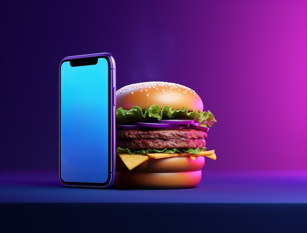 Free Photo delicious 3d burger with modern smartphone