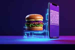 Free photo delicious 3d burger with modern smartphone