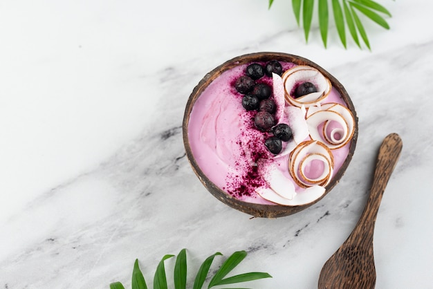 Free photo delicious açai bowl arrangement with copy space