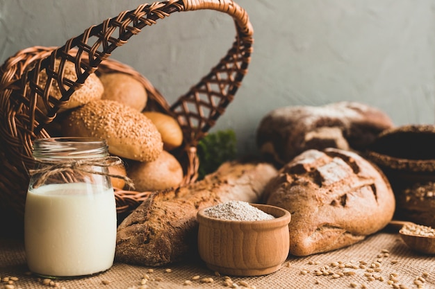 Delicious baked loaves in composition