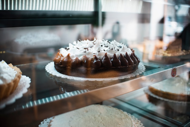 Delicious baked pie with whipped cream