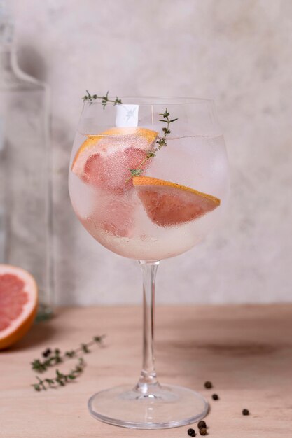 Delicious beverage with grapefruit ready to be served