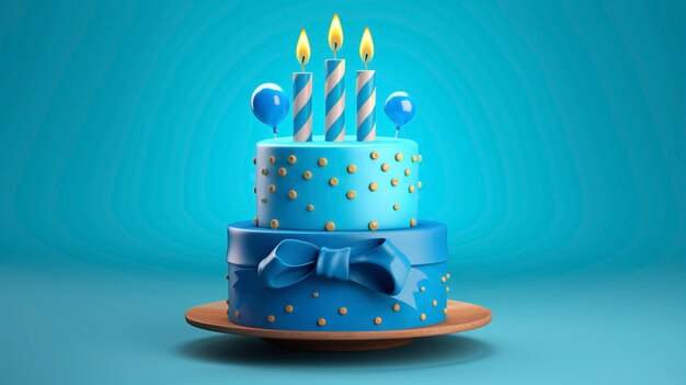 Delicious birthday cake with blue background