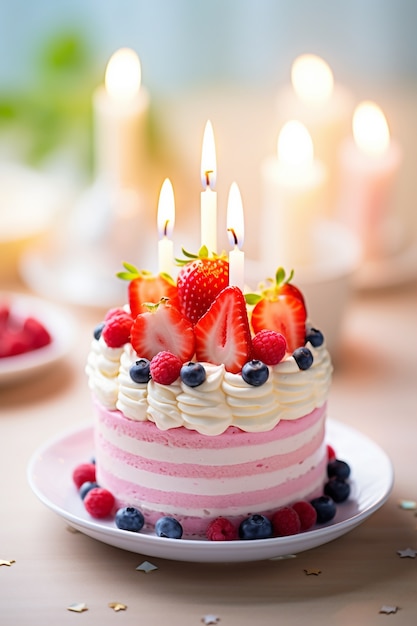 Free photo delicious birthday cake with candles