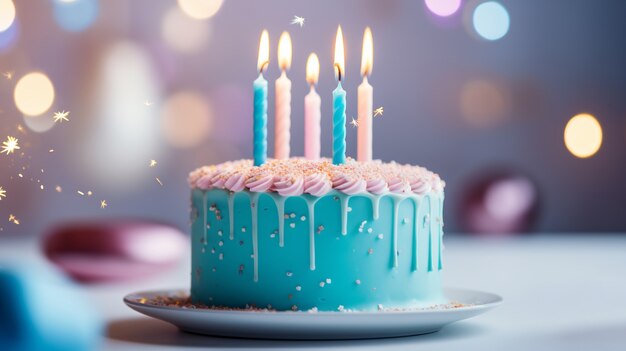 Delicious birthday cake with candles