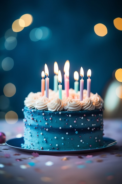 Delicious birthday cake with candles