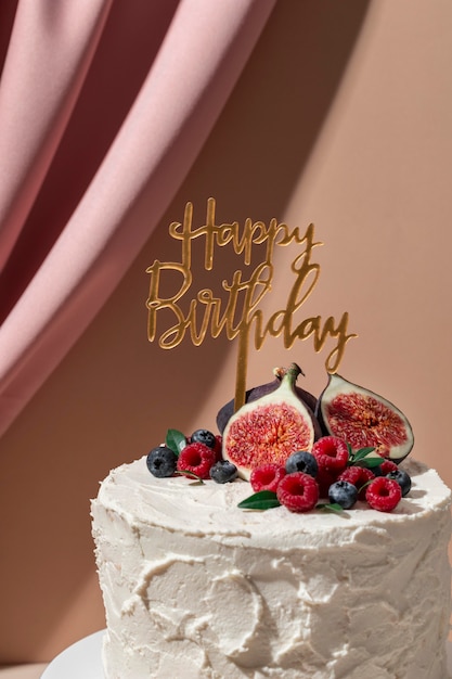 Delicious birthday cake with fruits