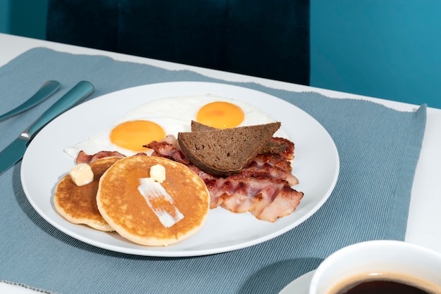 Delicious breakfast arrangement high angle