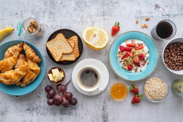 Delicious breakfast meal assortment