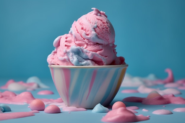 Delicious bubble gum ice cream in bowl