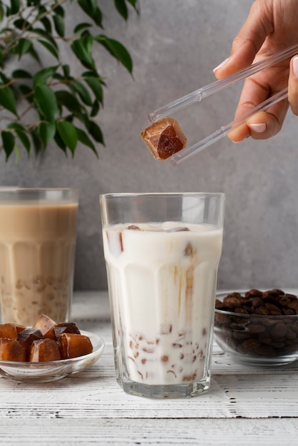 Free photo delicious bubble tea drink with milk