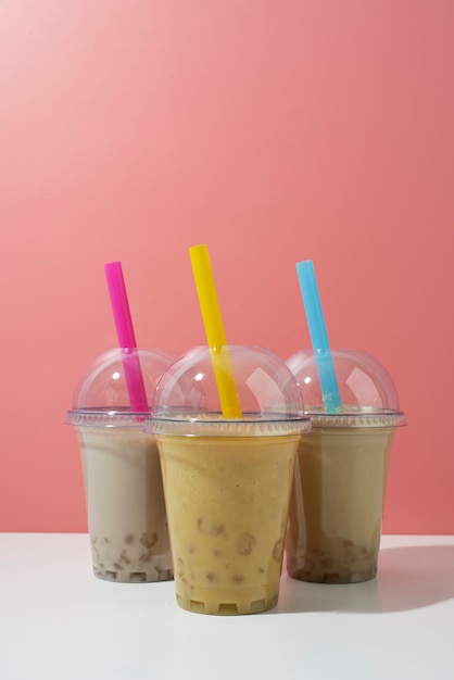 Free photo delicious bubble tea drinks arrangement