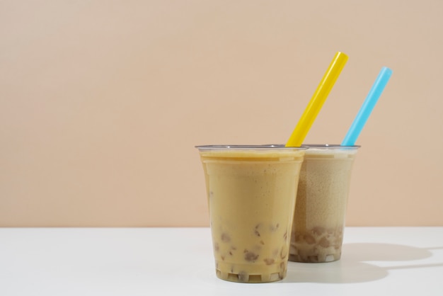 Free photo delicious bubble tea drinks with milk