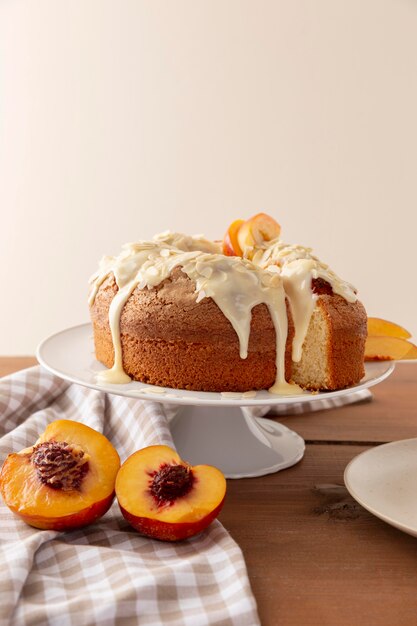 Delicious bundt cake with oranges arrangement