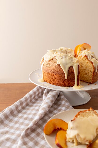 Delicious bundt cake with oranges arrangement