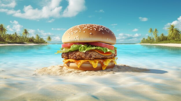 Delicious burger on the beach