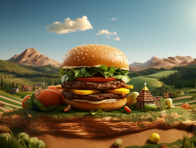 Delicious burger in nature