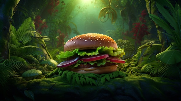 Delicious burger in nature