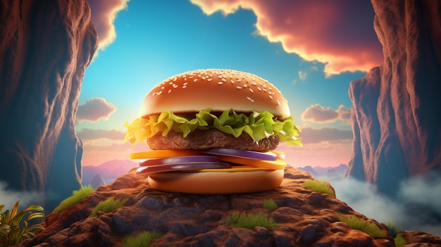 Delicious burger in nature