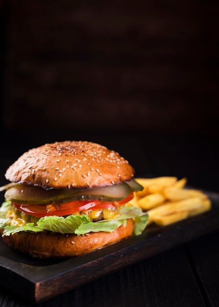 Delicious burger with french fries