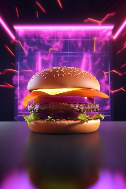 Delicious burgers with bright lights