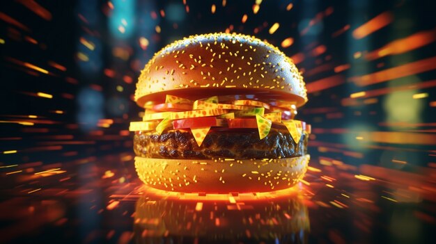 Delicious burgers with bright lights