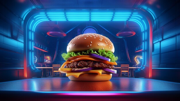 Delicious burgers with bright lights