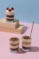 Free photo delicious cake in a glass assortment