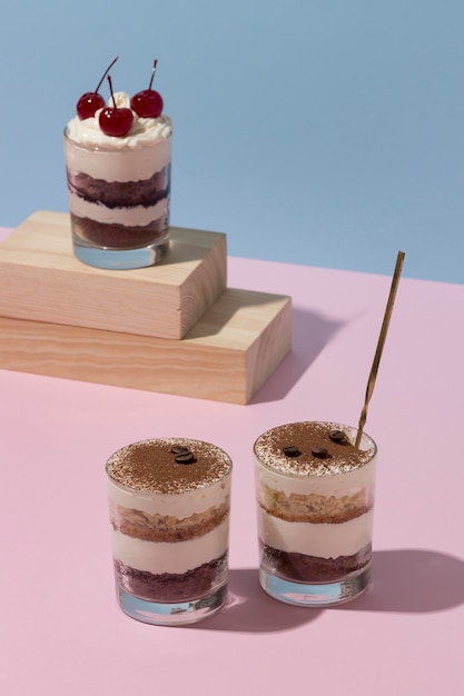 Delicious cake in a glass assortment