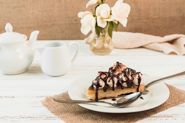 Delicious cake on plate