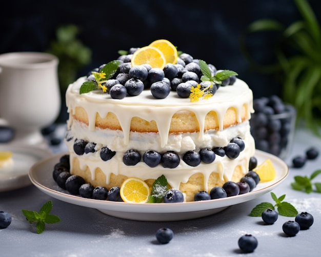 Delicious cake with berries and lemon