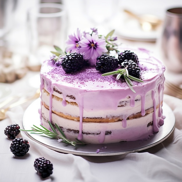 Delicious cake with blackberries