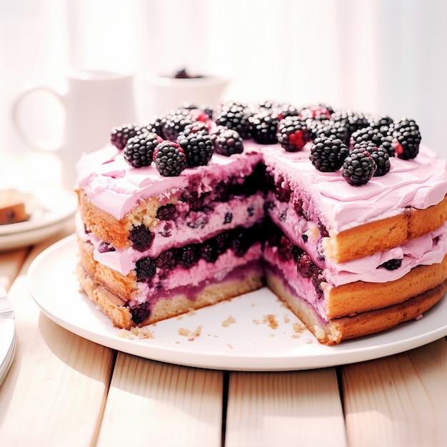 Delicious cake with blackberries