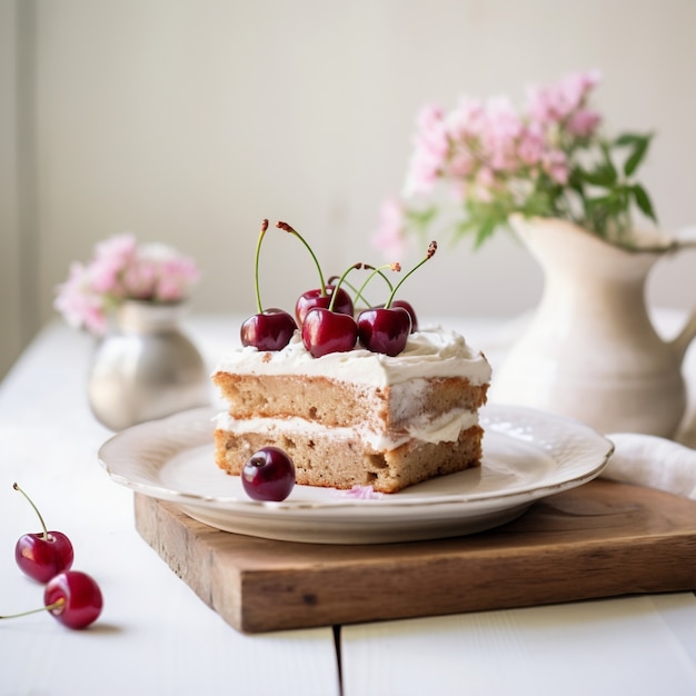 Free Photo delicious cake with cherries