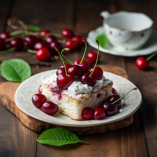 Free photo delicious cake with cherries