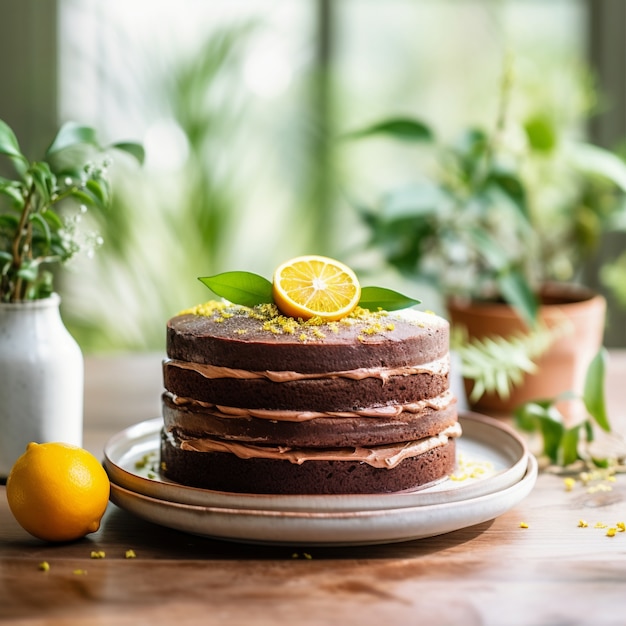 Delicious cake with lemon