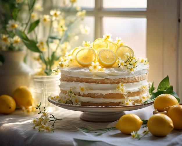 Free photo delicious cake with lemons