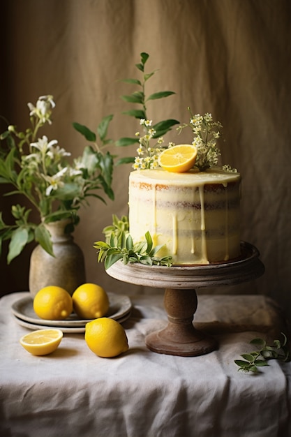 Free photo delicious cake with lemons