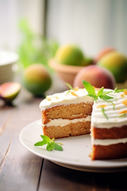 Free photo delicious cake with mint leaves