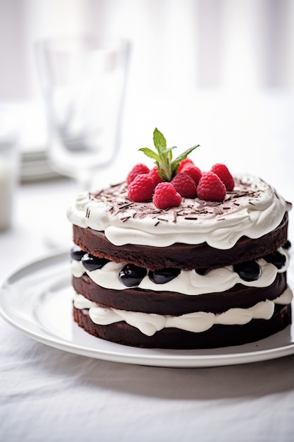 Delicious cake with raspberries