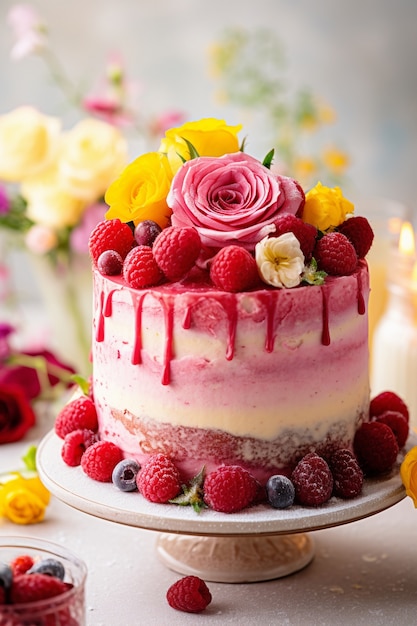 Delicious cake with raspberries