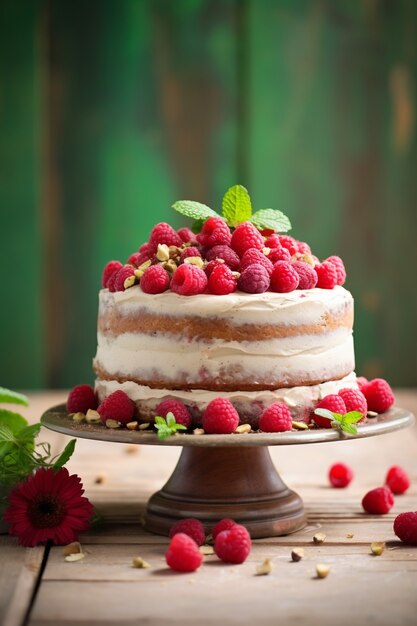 Delicious cake with raspberries