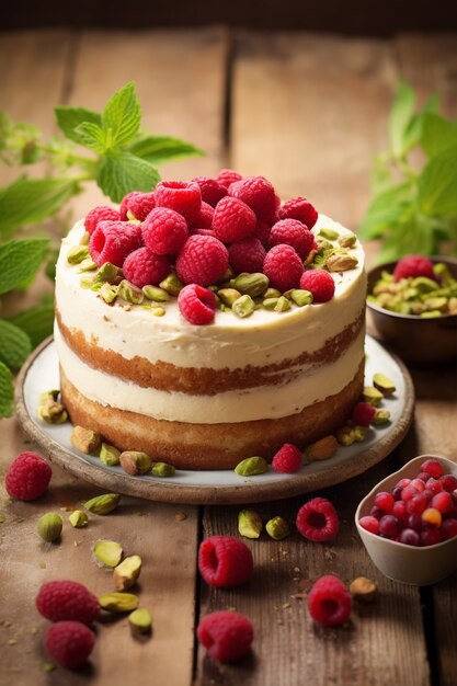 Delicious cake with raspberries